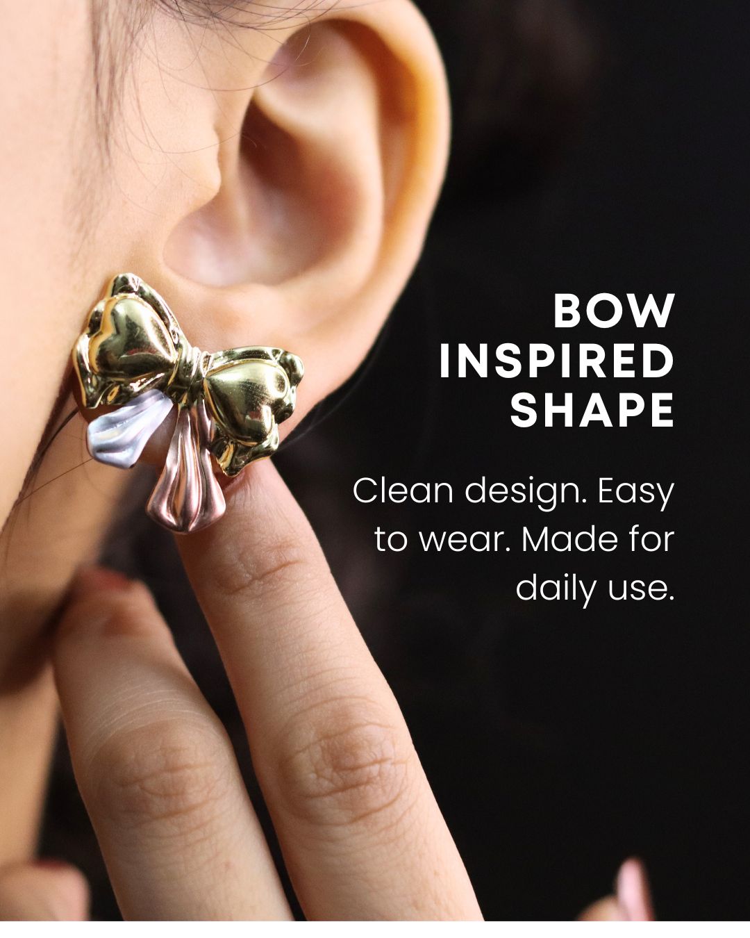 Dual Tone Bow Stud Earrings – Cute Gold Knot Design with Silver & Rose Accents 3 Dual Tone Bow Stud Anti Tarnish Long Lasting Earrings