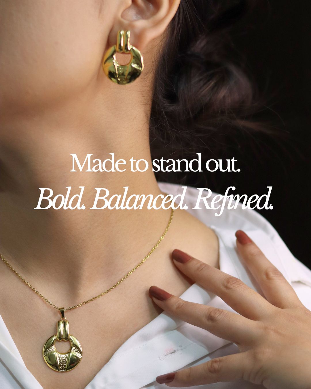 Gold Statement Jewellery Set – Anti Tarnish Stainless Steel Pendant with Matching Earrings 2 Anti Tarnish gold finish jewellery set