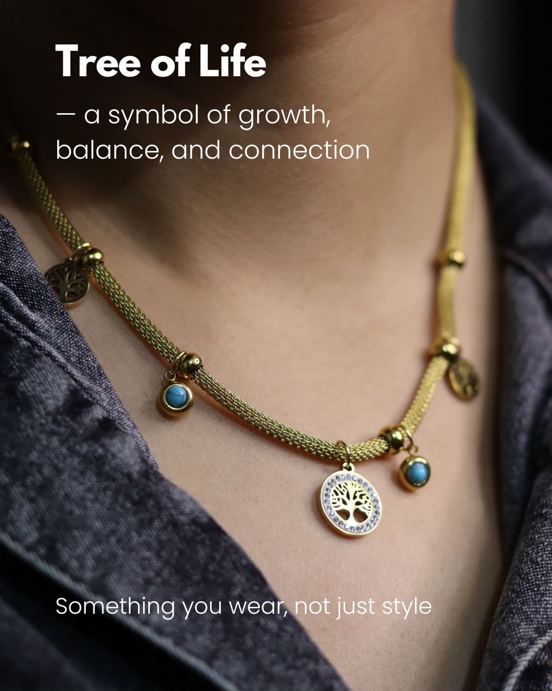 Tree of Life Charm Necklace with Turquoise Beads – Premium Gold Finish, Anti Tarnish & Long Lasting 2 Tree of Life Charm Necklace with premium gold finish anti tarnish