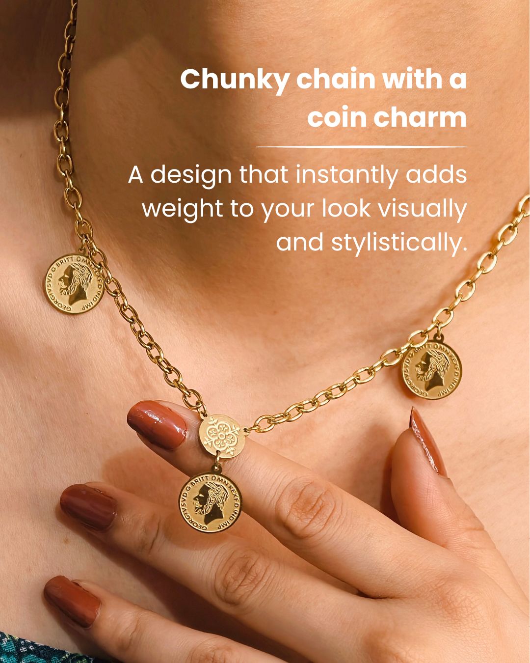 Coin Charm Necklace with Chunky Chain – Premium Gold Finish, Anti Tarnish & Long Lasting Jewellery 2 Coin Charm Anti tarnish Trending Necklace with Chunky Chain
