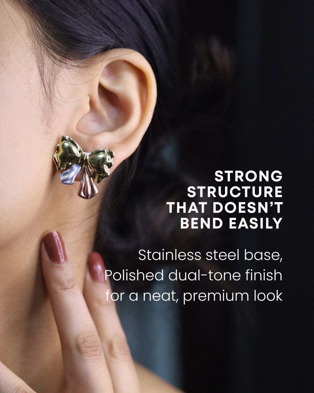 Dual Tone Bow Stud Earrings – Cute Gold Knot Design with Silver & Rose Accents 5 Affordable Dual Tone Bow Stud Anti Tarnish Long Lasting Earrings