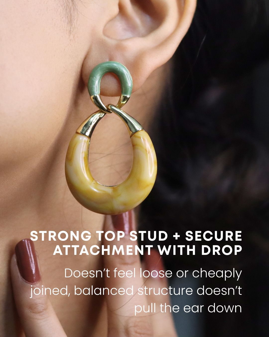 Marble Resin Drop Earrings – Chunky Statement Hoops with Gold Finish 4 Marble Resin Drop Anti Tarnish affordable Earrings