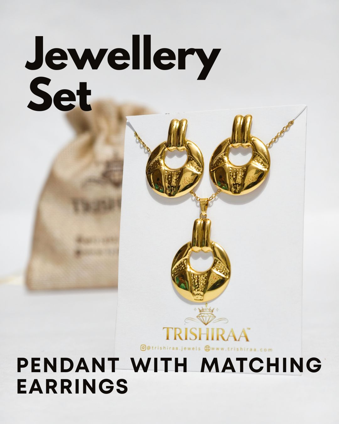 Gold Statement Jewellery Set – Anti Tarnish Stainless Steel Pendant with Matching Earrings 6 Long Lasting daily wear earring and necklace set