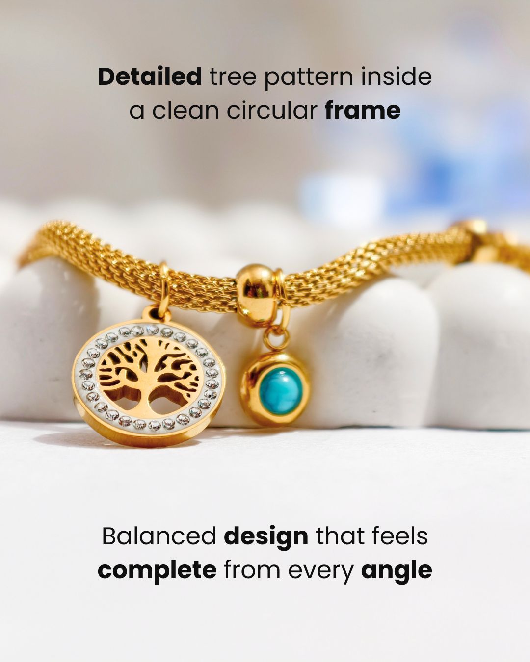 Tree of Life Charm Necklace with Turquoise Beads – Premium Gold Finish, Anti Tarnish & Long Lasting 3 Tree of Life Charm Necklace with premium gold finish anti tarnish necklace for women