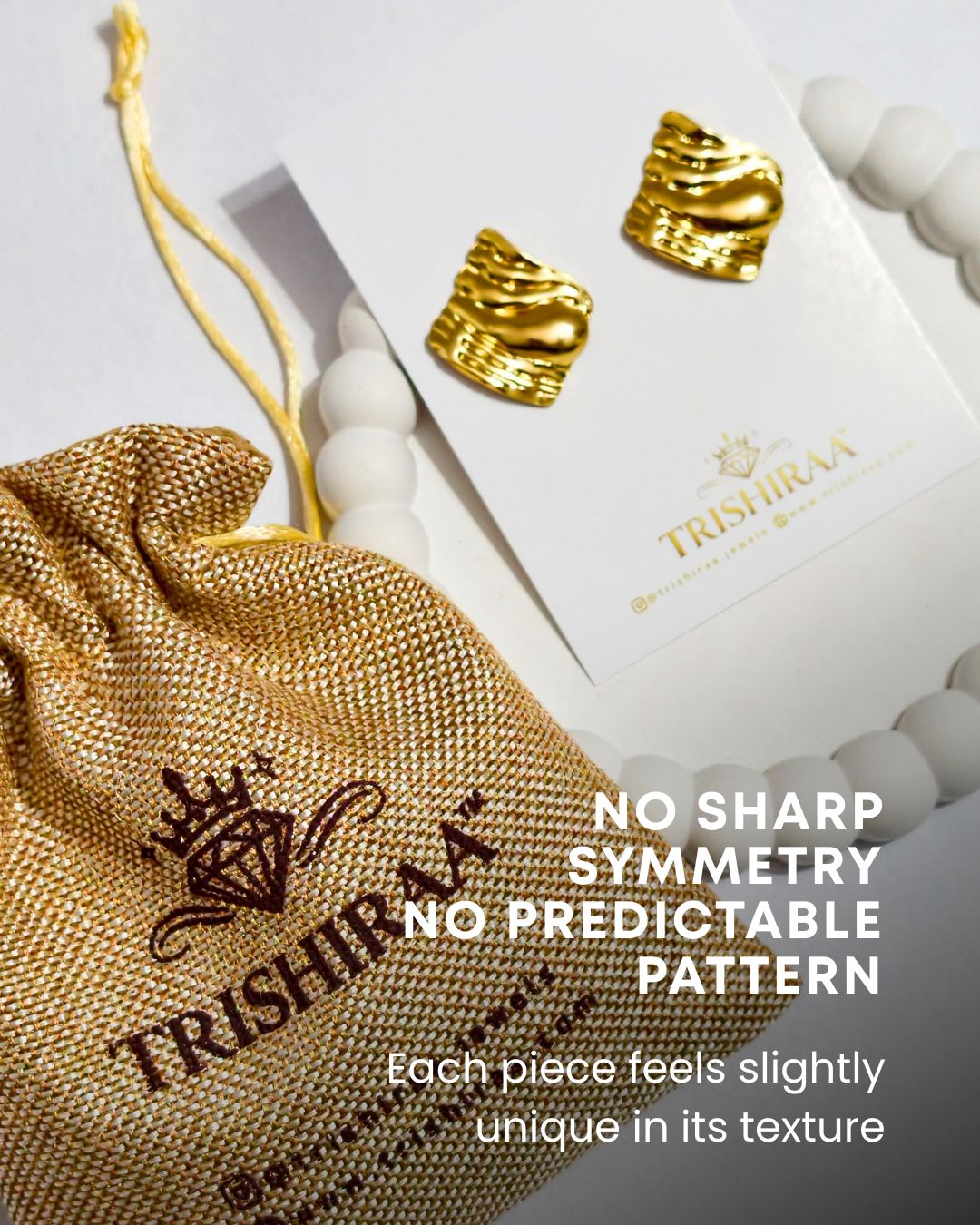 Molten Gold Texture Stud Earrings – Anti Tarnish Stainless Steel Bold Minimal Design 4 Anti Tarnish Long Lasting Earrings