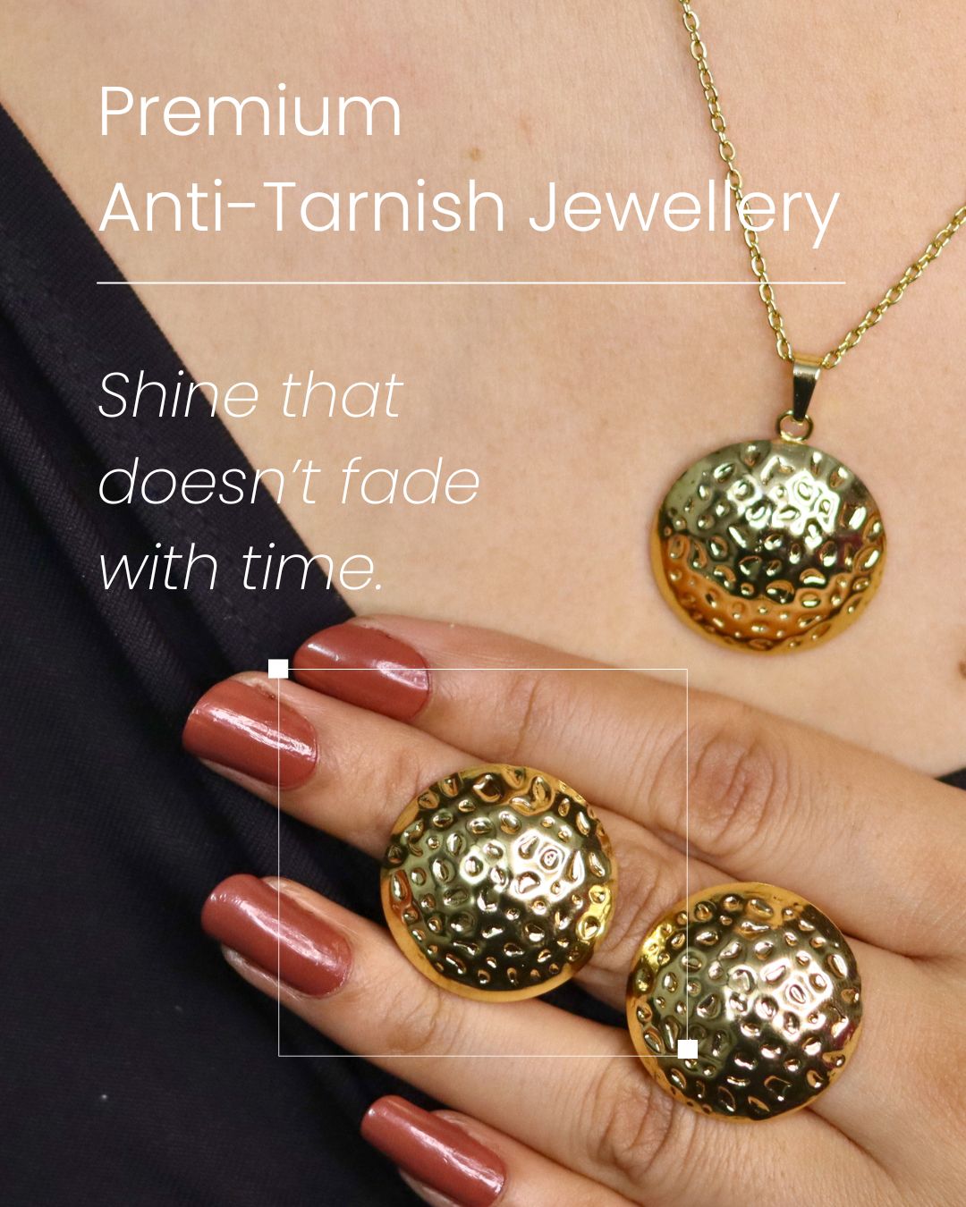Anti Tarnish Hammered Disc Jewellery Set – Premium Long Lasting Stainless Steel Pendant & Earrings 3 Antifade necklace and earring set Hammered Disc Jewellery