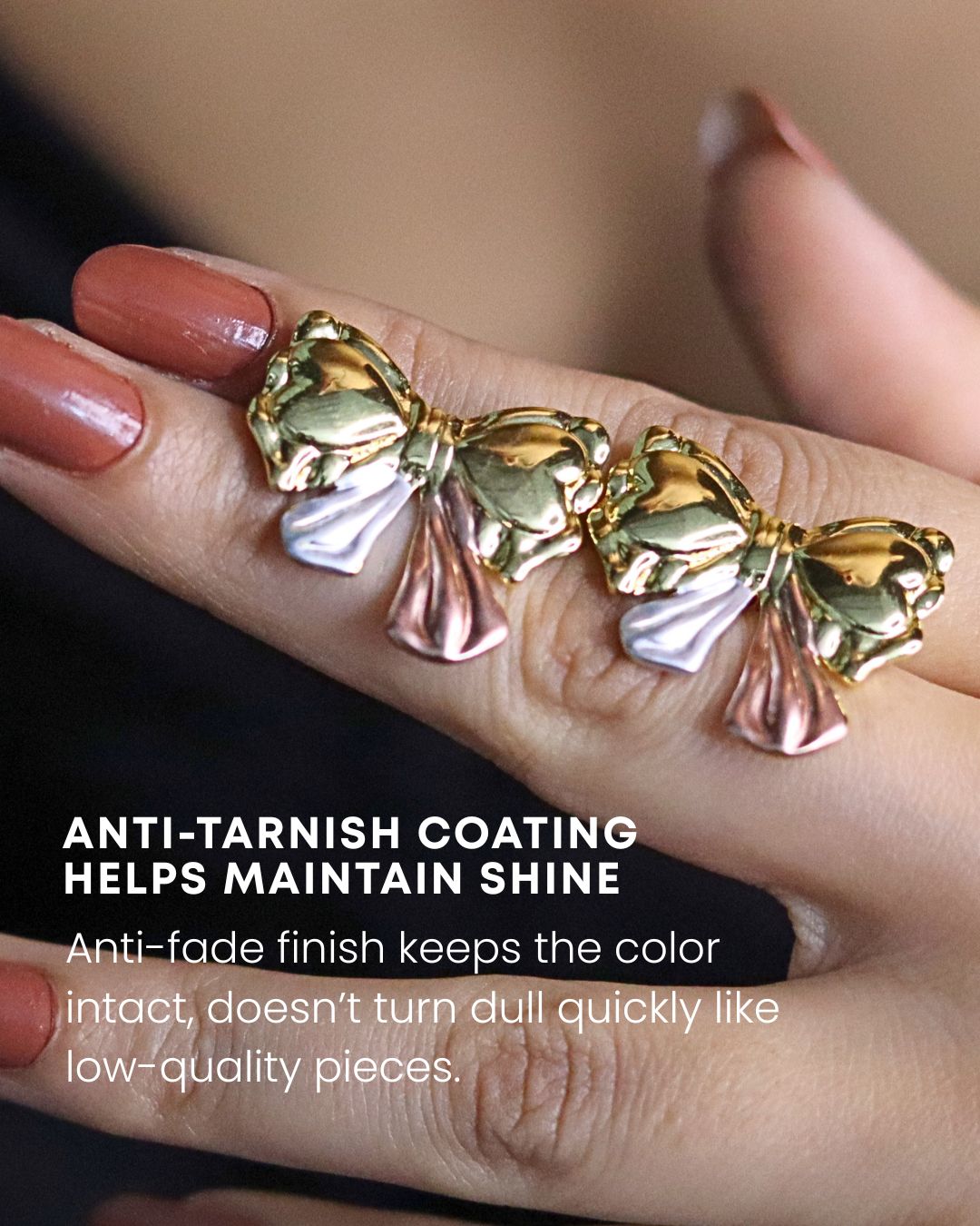 Dual Tone Bow Stud Earrings – Cute Gold Knot Design with Silver & Rose Accents 4 Affordable Dual Tone Bow Stud Anti Tarnish Long Lasting Artificial Earrings
