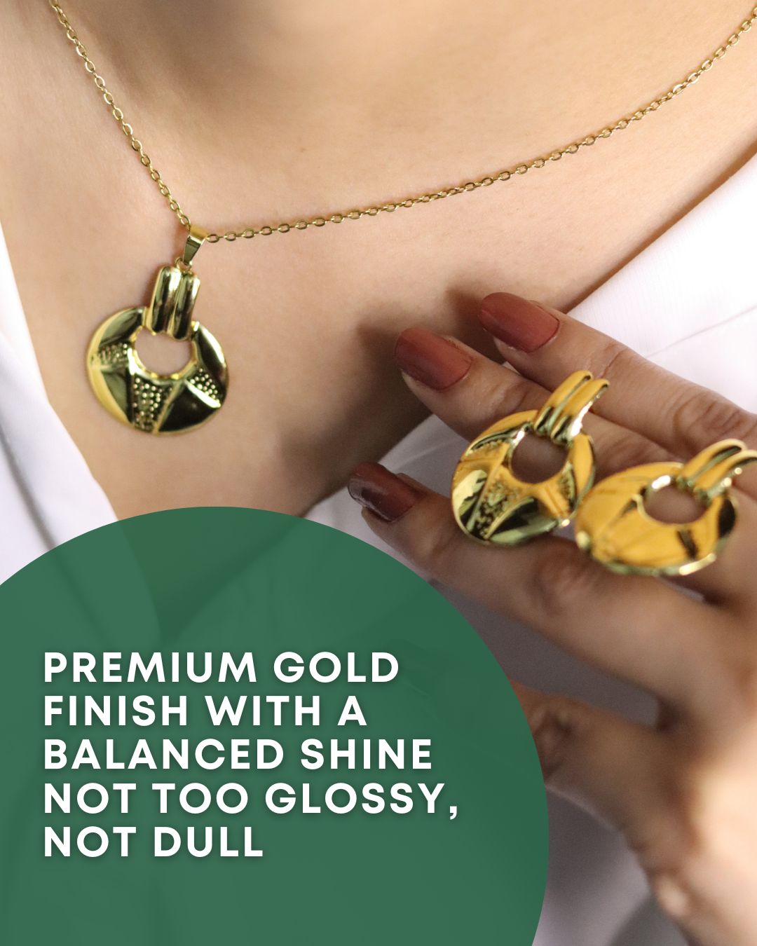 Gold Statement Jewellery Set – Anti Tarnish Stainless Steel Pendant with Matching Earrings 4 daily wear skin friendly anti tarnish necklace and earring set