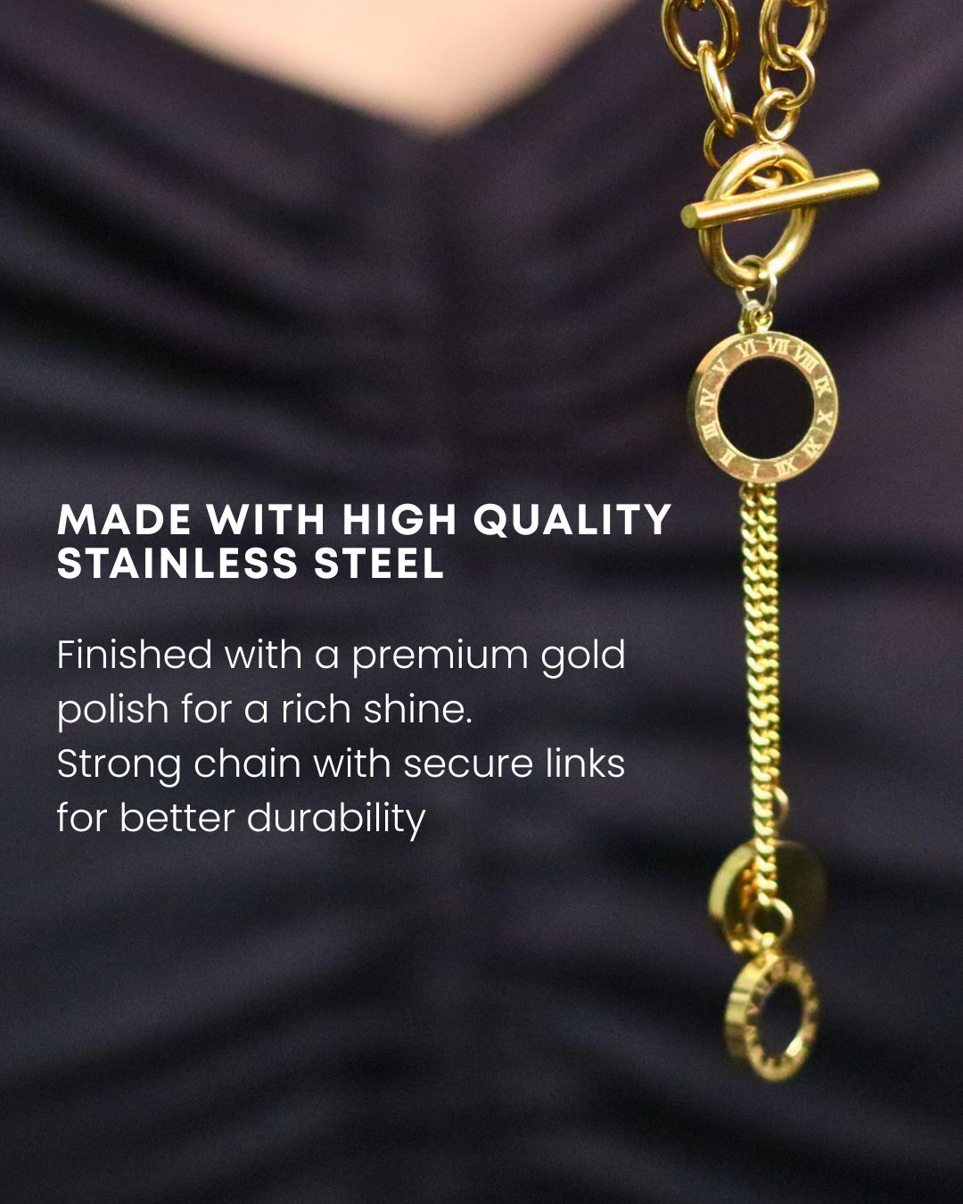 Roman Dial Black Charm Necklace – Luxury Gold Finish, Long Lasting Anti Tarnish Statement Jewellery 3 Roman Dial Black Charm anti tarnish imorted Necklace
