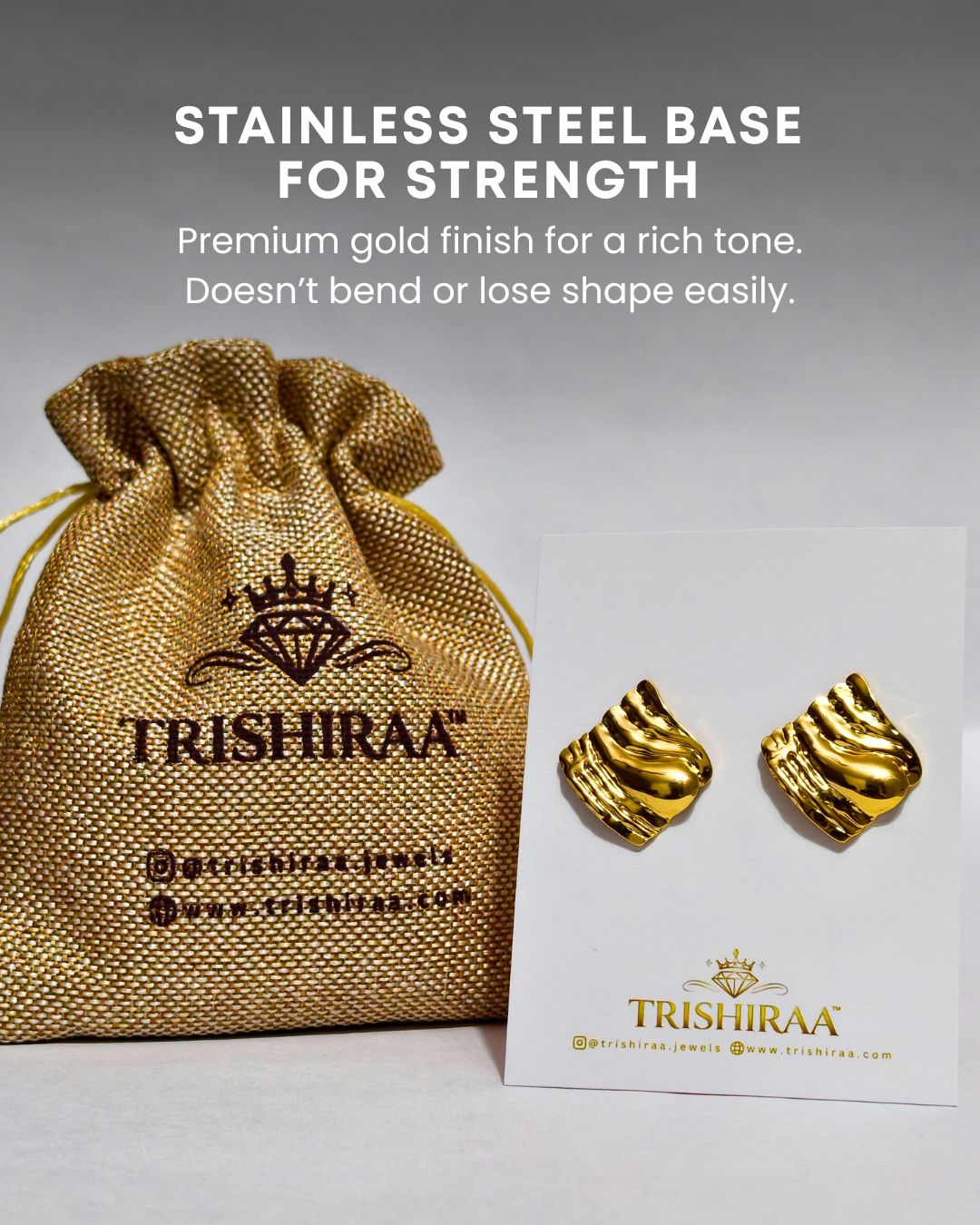 Molten Gold Texture Stud Earrings – Anti Tarnish Stainless Steel Bold Minimal Design 5 Anti Tarnish Long Lasting Gold Finish Earrings