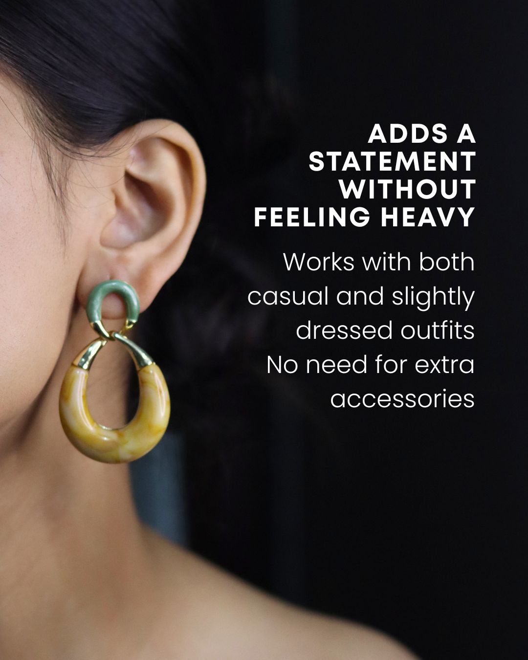 Marble Resin Drop Earrings – Chunky Statement Hoops with Gold Finish 2 Marble Resin Drop Anti Tarnish affordable long lasting Earrings for women