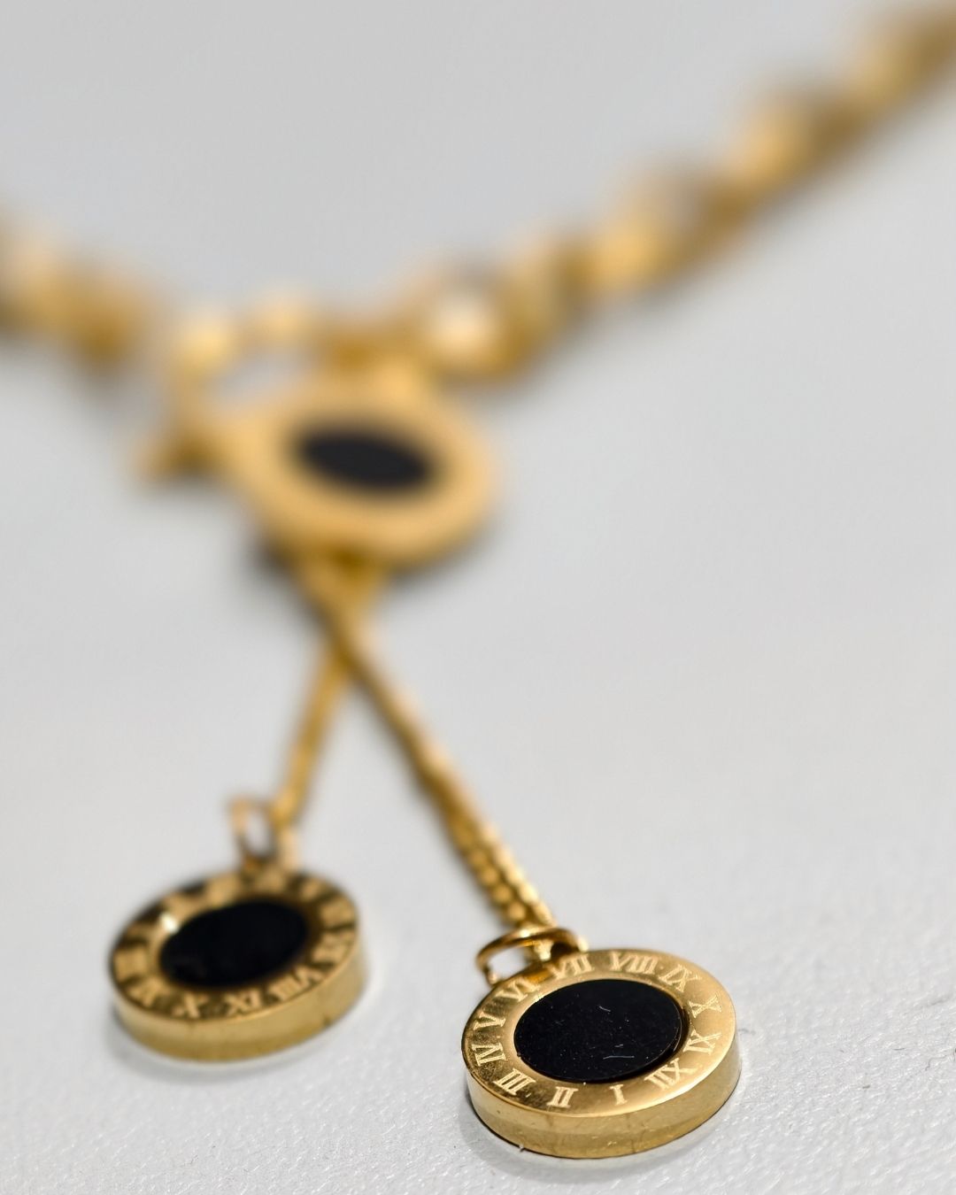 Roman Dial Black Charm Necklace – Luxury Gold Finish, Long Lasting Anti Tarnish Statement Jewellery 7 Roman Dial Black Charm anti tarnish long lasting Necklace