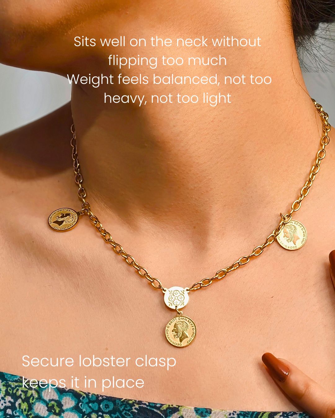 Coin Charm Necklace with Chunky Chain – Premium Gold Finish, Anti Tarnish & Long Lasting Jewellery 5 premium coin charm gold finish necklace