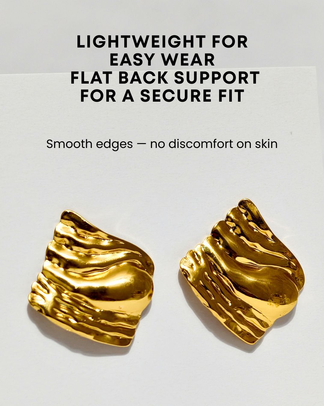 Molten Gold Texture Stud Earrings – Anti Tarnish Stainless Steel Bold Minimal Design 6 Anti Tarnish Long Lasting Gold Finish Earrings for women