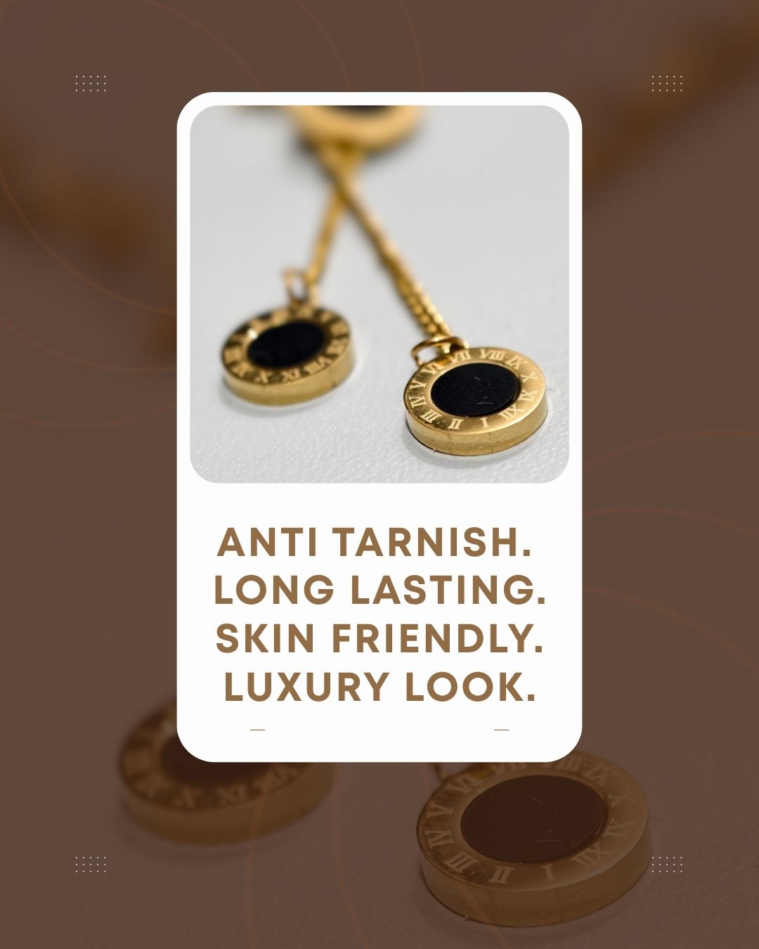 Roman Dial Black Charm Necklace – Luxury Gold Finish, Long Lasting Anti Tarnish Statement Jewellery 4 Roman Dial Black Charm Necklace