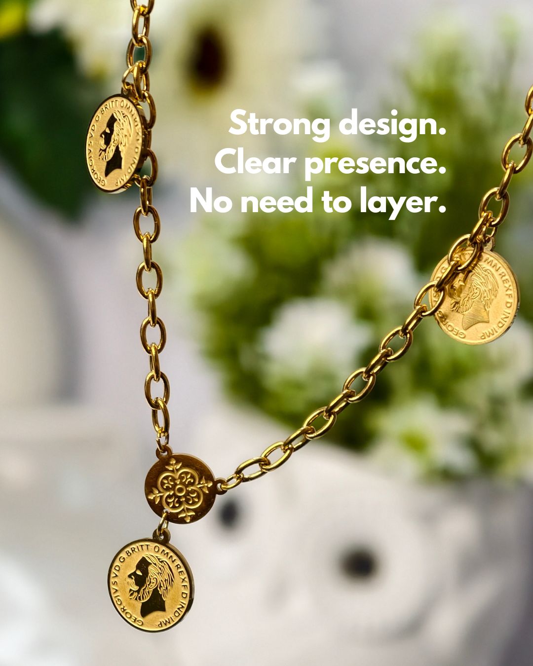 Coin Charm Necklace with Chunky Chain – Premium Gold Finish, Anti Tarnish & Long Lasting Jewellery 6 Coin Charm Necklace with Chunky Chain
