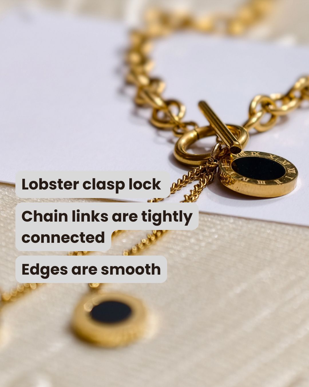 Roman Dial Black Charm Necklace – Luxury Gold Finish, Long Lasting Anti Tarnish Statement Jewellery 6 Roman Dial Black Charm luxury gold finish Necklace