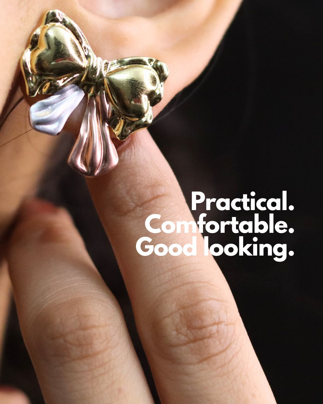 Dual Tone Bow Stud Earrings – Cute Gold Knot Design with Silver & Rose Accents 7 Dual Tone Bow Stud Anti Tarnish Earrings