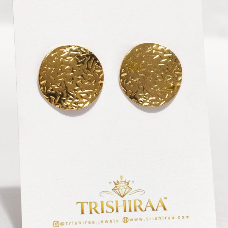 Hammered Gold Disc Stud Earrings – Anti Tarnish Stainless Steel Daily Wear Basics - Trishiraa (1)