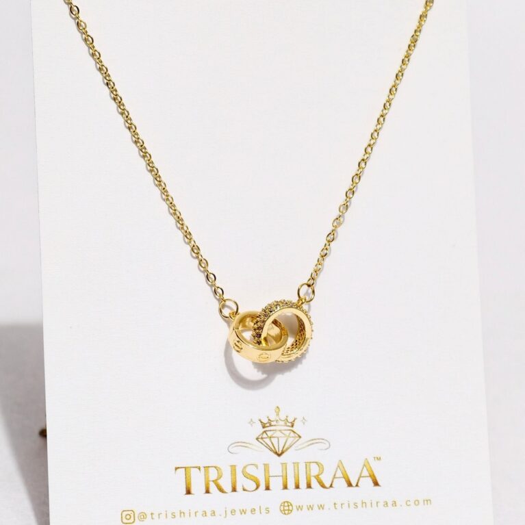 Interlocking Rings Gold Necklace – Anti Tarnish Stainless Steel Minimal Pendant - Trishiraa (2)