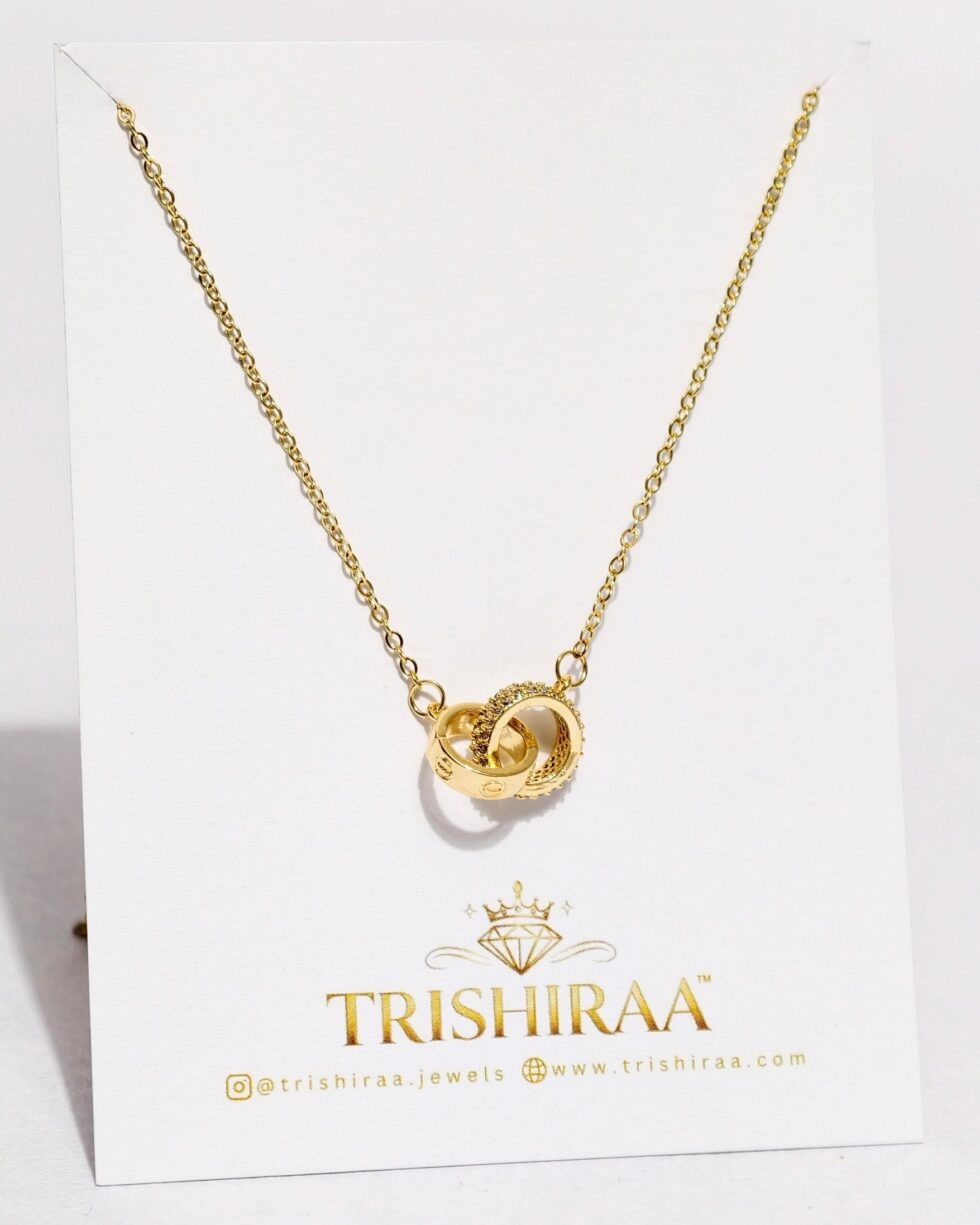 Interlocking Rings Gold Necklace – Anti Tarnish Stainless Steel Minimal Pendant - Trishiraa (2)