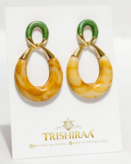 Marble Resin Drop Earrings – Chunky Statement Hoops with Gold Finish - Trishiraa (1)