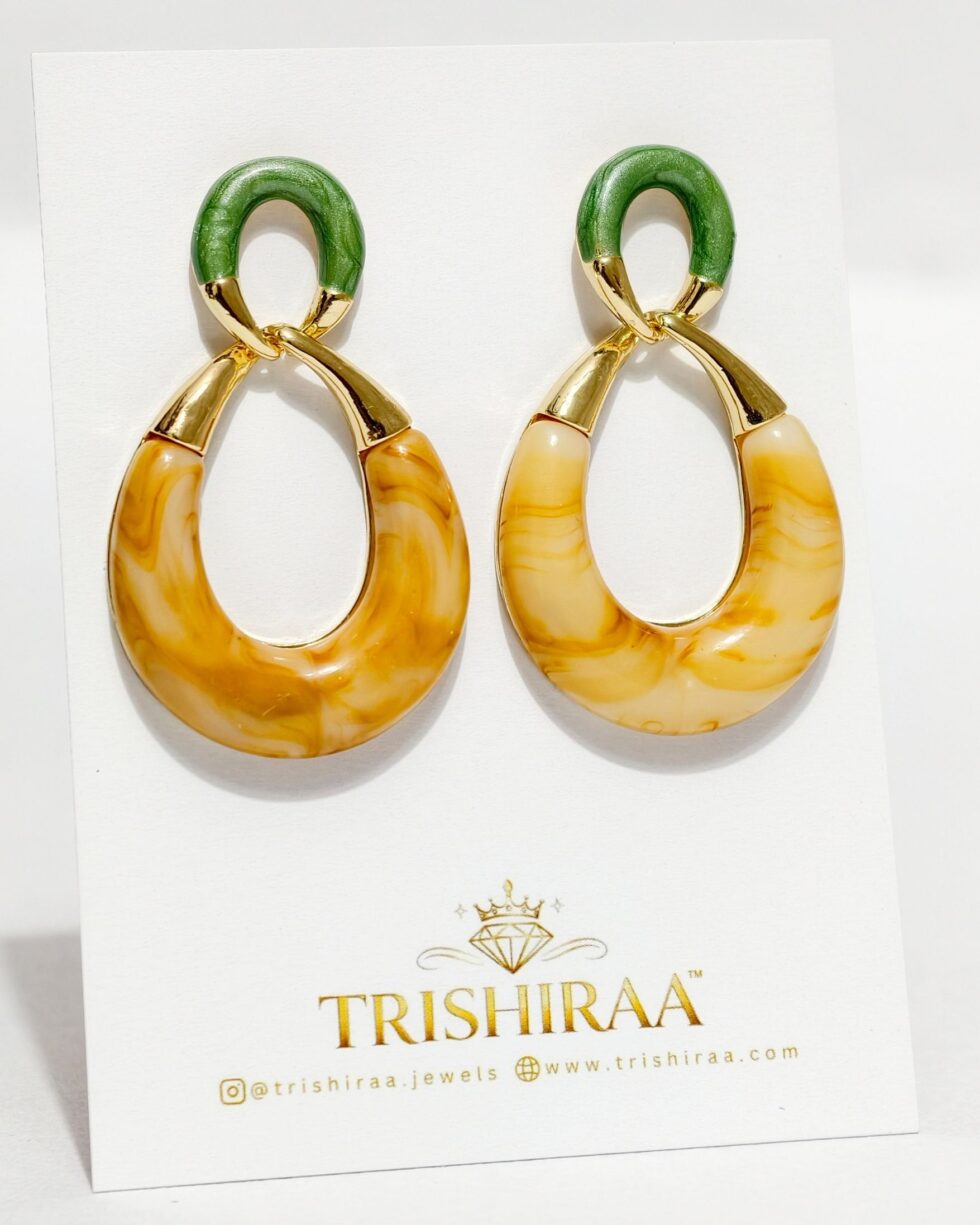 Marble Resin Drop Earrings – Chunky Statement Hoops with Gold Finish - Trishiraa (1)