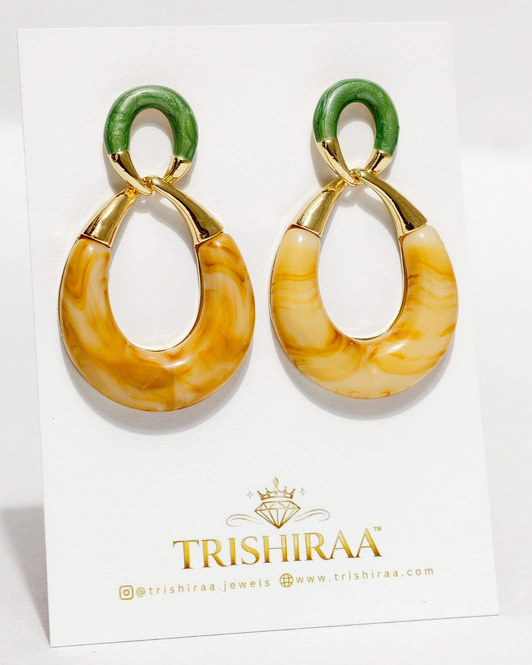 Marble Resin Drop Earrings – Chunky Statement Hoops with Gold Finish - Trishiraa (1)