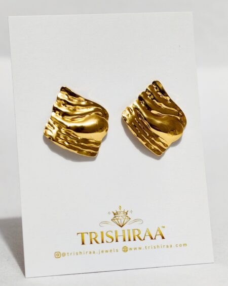 Molten Gold Texture Stud Earrings – Anti Tarnish Stainless Steel Bold Minimal Design - Trishiraa