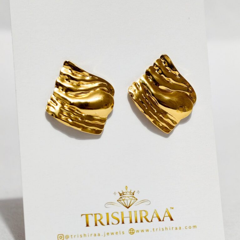 Molten Gold Texture Stud Earrings – Anti Tarnish Stainless Steel Bold Minimal Design - Trishiraa
