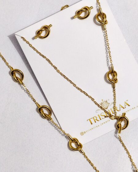 Knot Link Chain Set with Bracelet – Premium Stainless Steel Necklace, Earrings & Bracelet